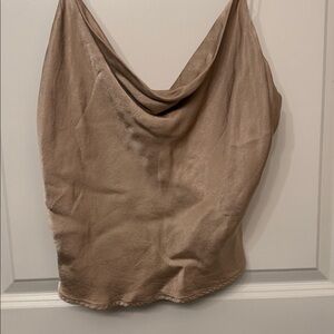 Zara Cowl Neck Satin Effect Tank Top Champagne, Size XL